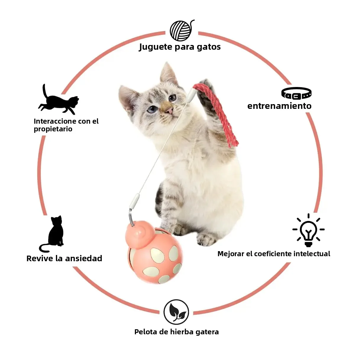 Juego interactivo de juguetes para gatos 3 en 1 con vaso alimentador, alambre de bailarina de plumas para gatitos de interior, el mejor juguete dispensador de alimentos - imagen 2