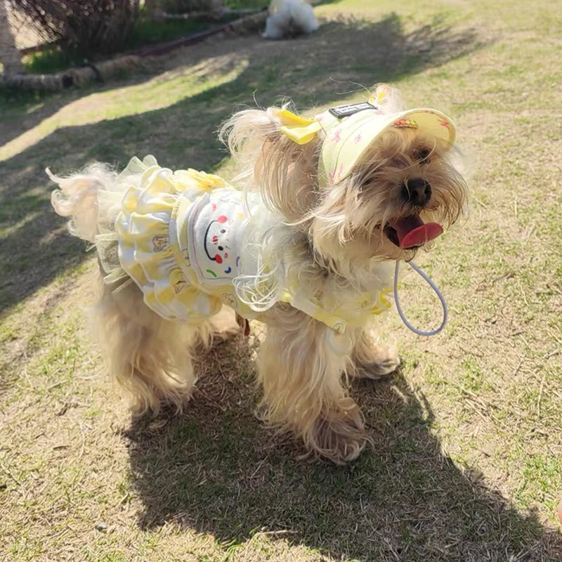 Protector solar de verano para perros pequeños, gorro ajustable con agujeros para las orejas para exteriores, estilo Ins, para Teddy, Yorkshire, Kawaii, para Bichon Frise - imagen 4