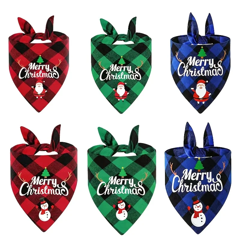 3 unids/set Navidad mascota bufanda triangular Santa Claus muñeco de nieve pañuelos para perros a cuadros gato cachorro Baberos vestir accesorios para perros - imagen 3