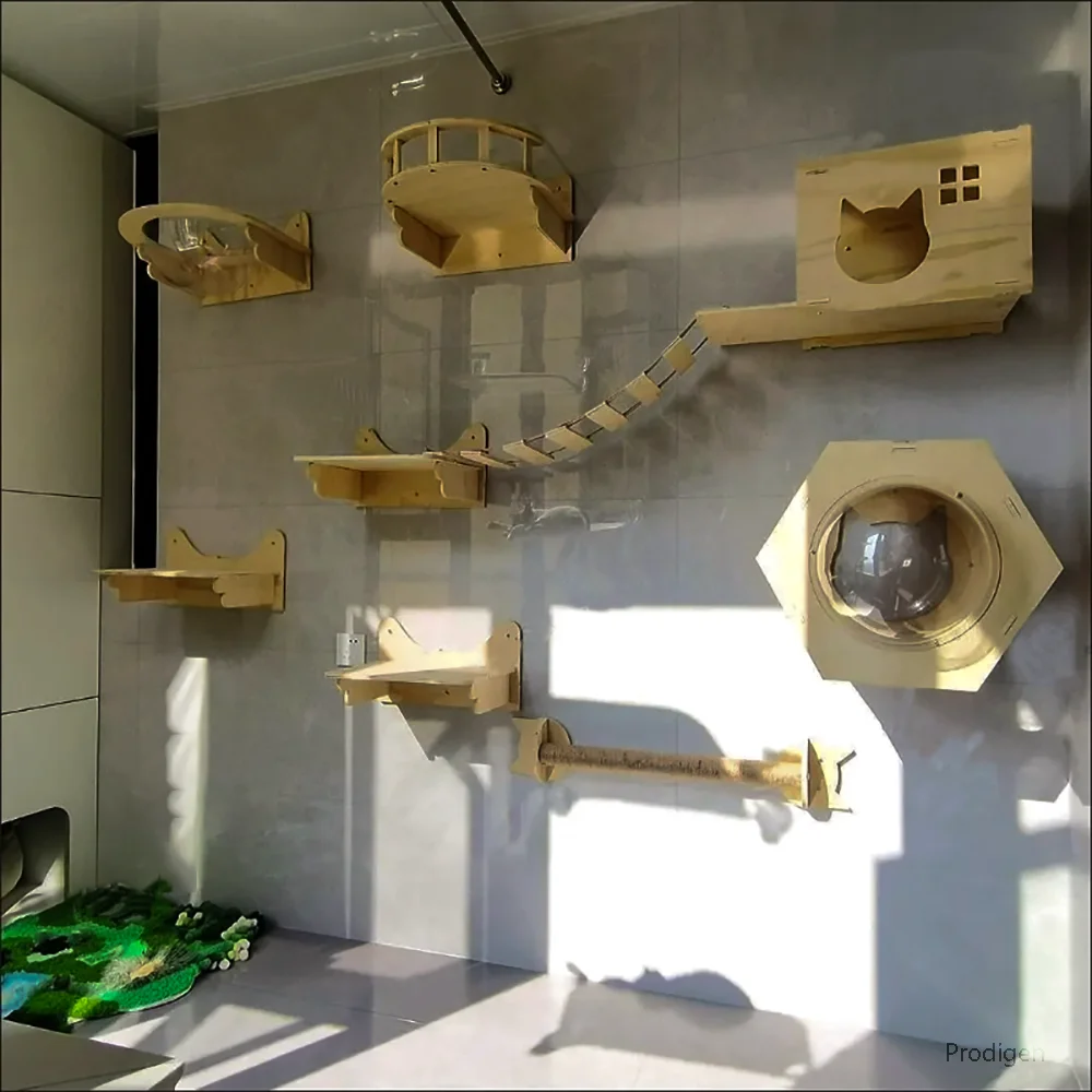 Hamaca de madera montada en la pared para gatos, juego de estantes de escalada, percha, escalera de Sisal, poste para rascar, camas, perchas estables para gatitos - imagen 5