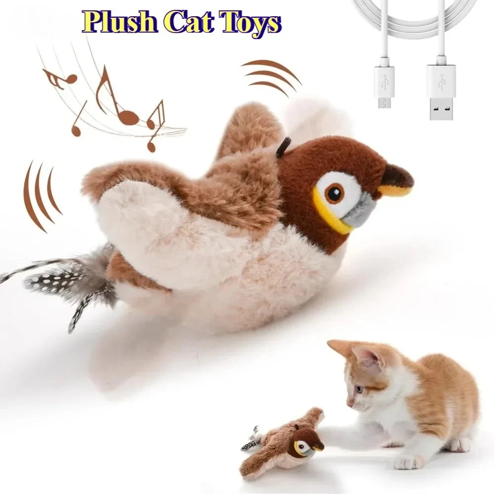 Juguete interactivo gatos pájaro eléctrico con hierba gatera táctil USB