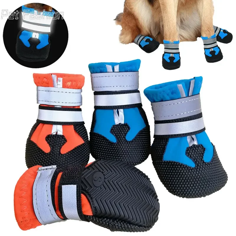 4 unids/lote de zapatos para perros grandes, botas, calcetines impermeables, cubiertas reflectantes antideslizantes para perros medianos para Labrador Alaska Golden Retriever