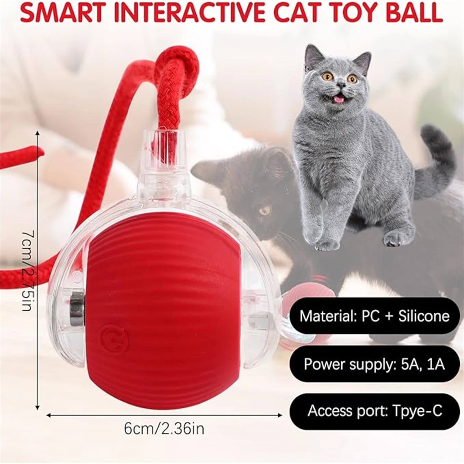 Juguetes interactivos recargables por USB para gatos, bolas rodantes eléctricas automáticas para gatitos, Teasers automáticos inteligentes con cola, regalo de cumpleaños - imagen 3