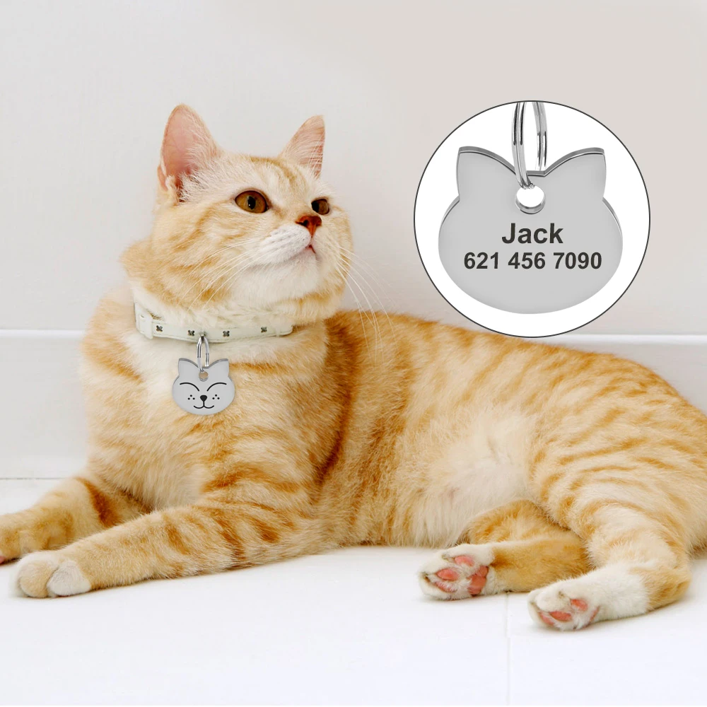 Etiqueta de identificación personalizada para gato, colgante para Collar, accesorios para mascotas, Cara de gato, forma de pez - imagen 5