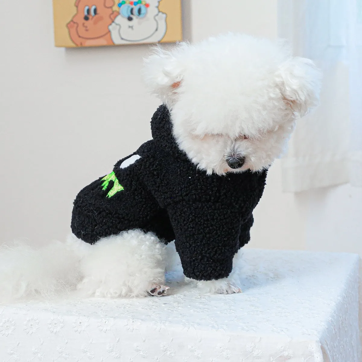 Ropa de disfraz de fantasma negro para Bulldog Francés, sudaderas con capucha de lana Polar para otoño e invierno, nuevo diseño, sudaderas para mascotas Schnauzer - imagen 4