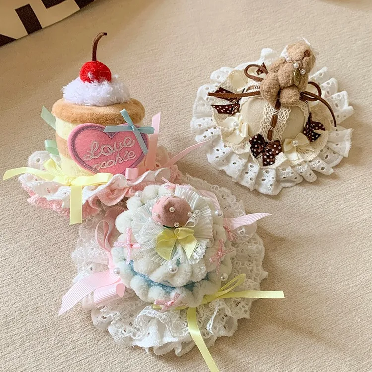 Sombrero de pastel de cereza rosa para mascotas, horquilla para perro, accesorios de decoración para fotos de fiesta, sombreros de cumpleaños, accesorios para cachorros