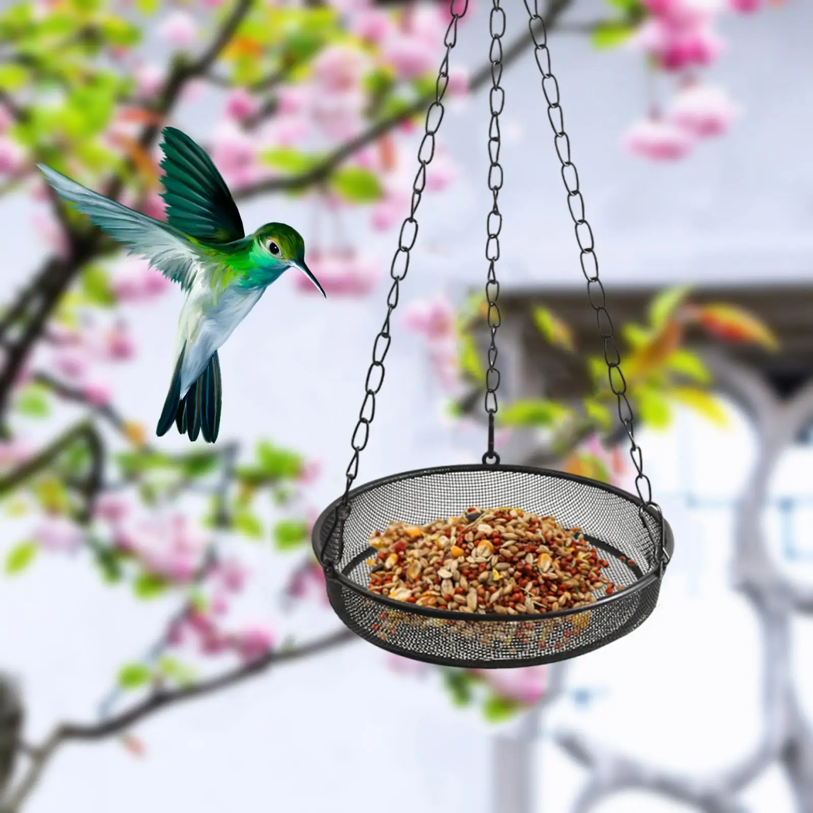Hanging Bird Feeder Practical Multifunction Easy Clean Waterprood Sturdy Iron Metal Mesh Tray for Tree Outside Yard Balcony Home