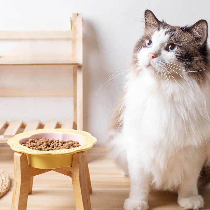 Cuencos de alimentación para mascotas, alimentador de cerámica para gatos, dispensador de agua elevado de madera para perros, contenedor protector de comida Cervical para cachorros y gatitos en casa - imagen 2