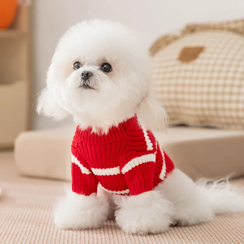 Otoño e Invierno suéter a rayas bolsillo dos piernas suéter cálido gato perro pequeño ropa de peluche ropa para perros pequeños - imagen 2
