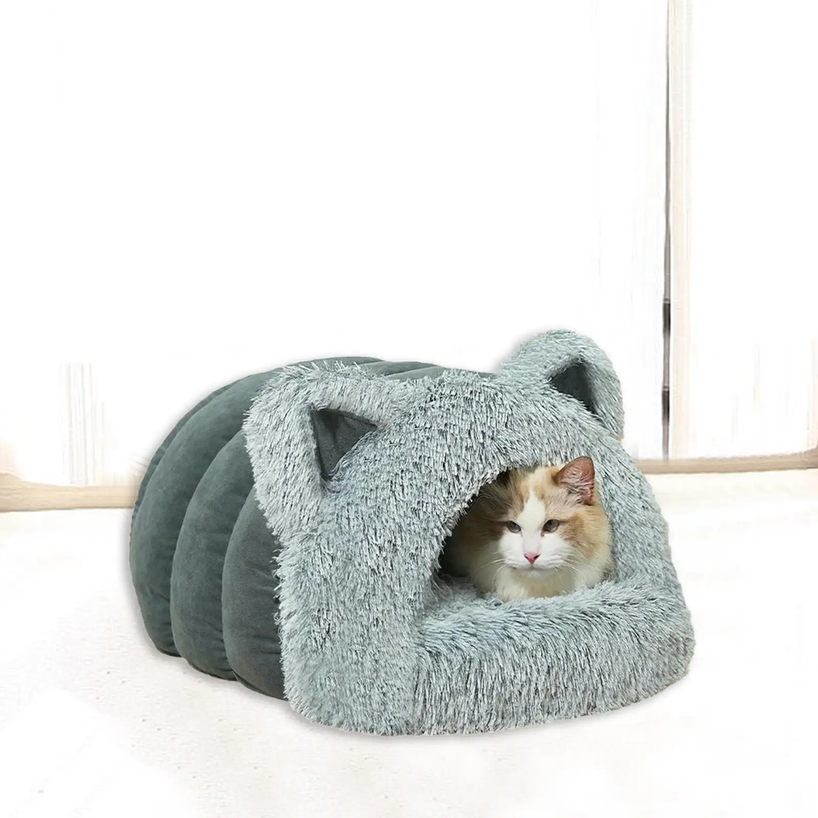Plush Cat Bed Self Warming Pet Bed Comfortable Semi Enclosed Plush Burrowing Bed Kitten Kitty Shelter for Rabbits Kittens