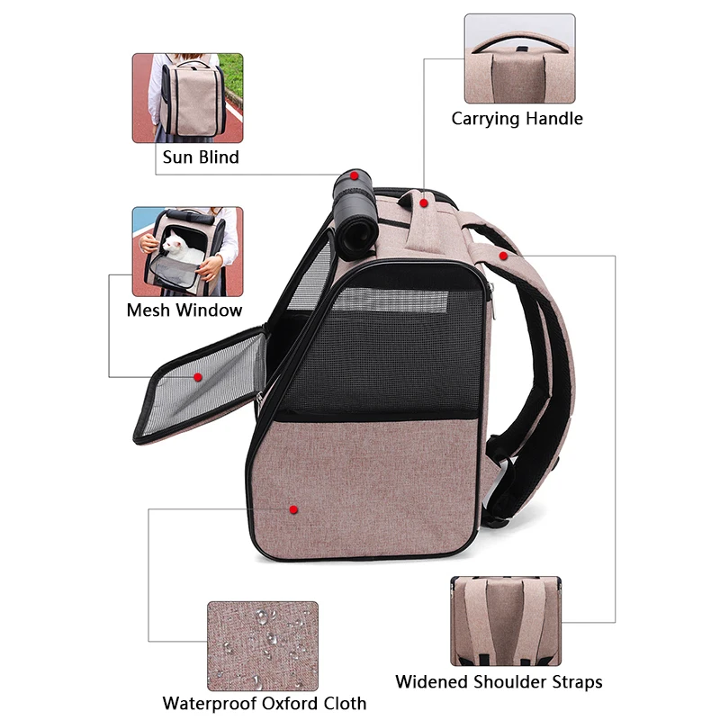 Mochila portátil para mascotas, Transportadores para gatos y perros pequeños, transpirable, plegable, de viaje, con bolsillos laterales - imagen 2