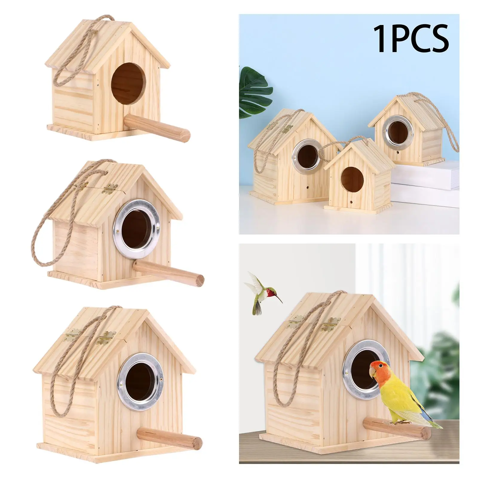 Casa nido de madera para pájaros pequeños y colibríes con soporte