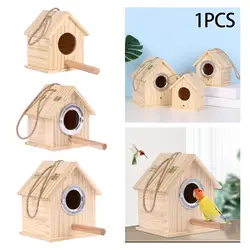 Casa nido de madera para pájaros pequeños y colibríes con soporte