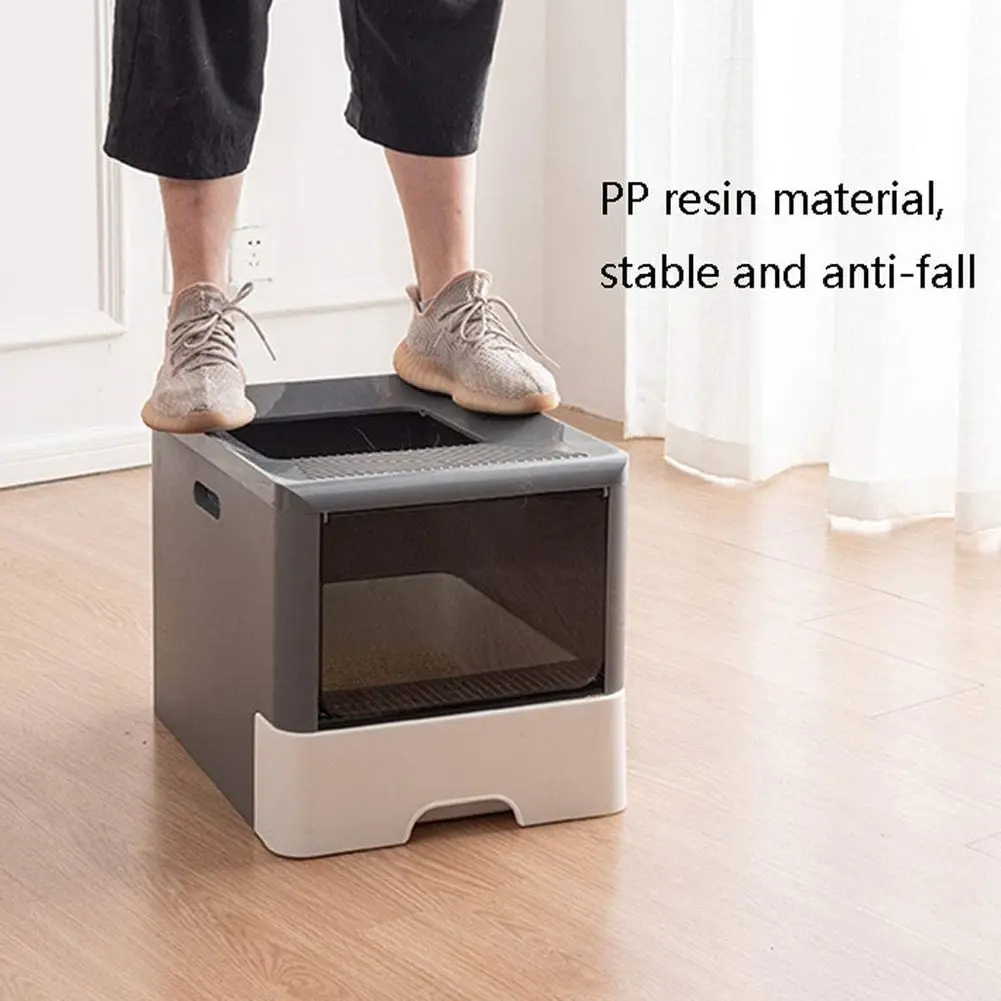 Bandeja de arena para gatos, caja de arena de entrada superior completamente cerrada, arenero grande para gatos, desodorante, colchas plegables para gatos con una pala - imagen 5