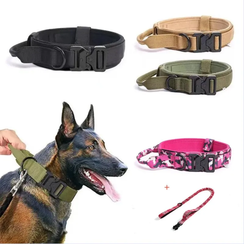 Collar táctico ajustable para perros, cuerda de tracción, collares militares para mascotas, entrenamiento de pastor alemán, accesorios para perros medianos y grandes