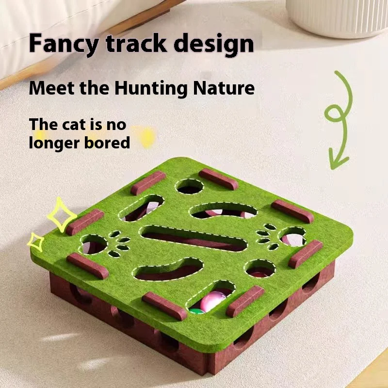 Caja de rompecabezas para gatos, laberinto de fieltro con bolas cascabeles, juguete de estimulación Mental para gatitos de interior, juego de caza para aliviar el aburrimiento - imagen 3