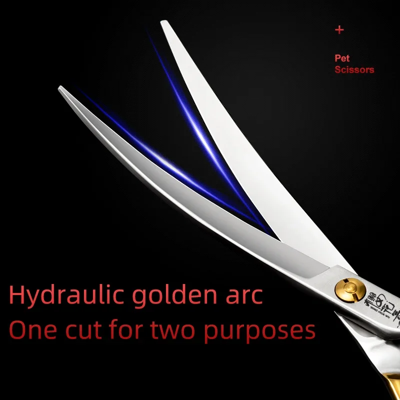 Tijeras profesionales para mascotas, mango dorado, tijeras curvas, tijeras retorcidas, juego de tijeras para el cabello para tienda de belleza para perros de peluche - imagen 3