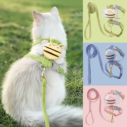 Conjunto de arnés y correa para gatos, arnés ajustable de doble capa con abeja de dibujos animados para perros pequeños y gatitos, arnés para caminar al aire libre para mascotas