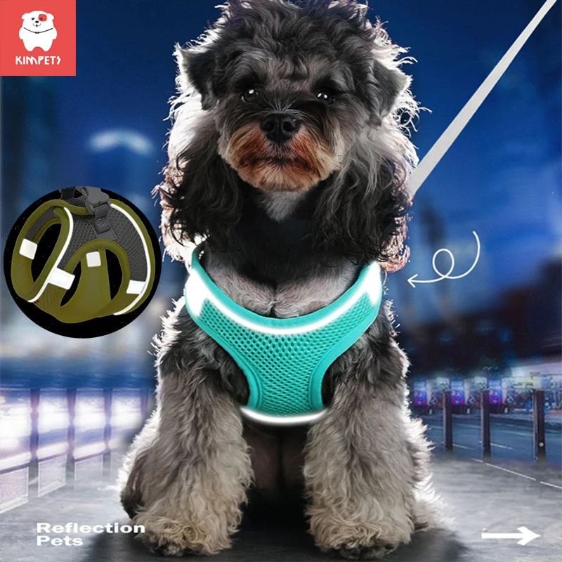 Kimpets-arnés para perro, chaleco para el pecho, collares para gatos, cuerda reflectante, transpirable, ajustable, para caminar al aire libre, suministros para mascotas - imagen 2