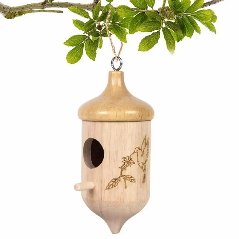 Casa de colibrí de madera, alimentador colgante de árbol de pájaro salvaje para decoración de patio de jardín al aire libre, nido de gorrión de golondrina - imagen 4