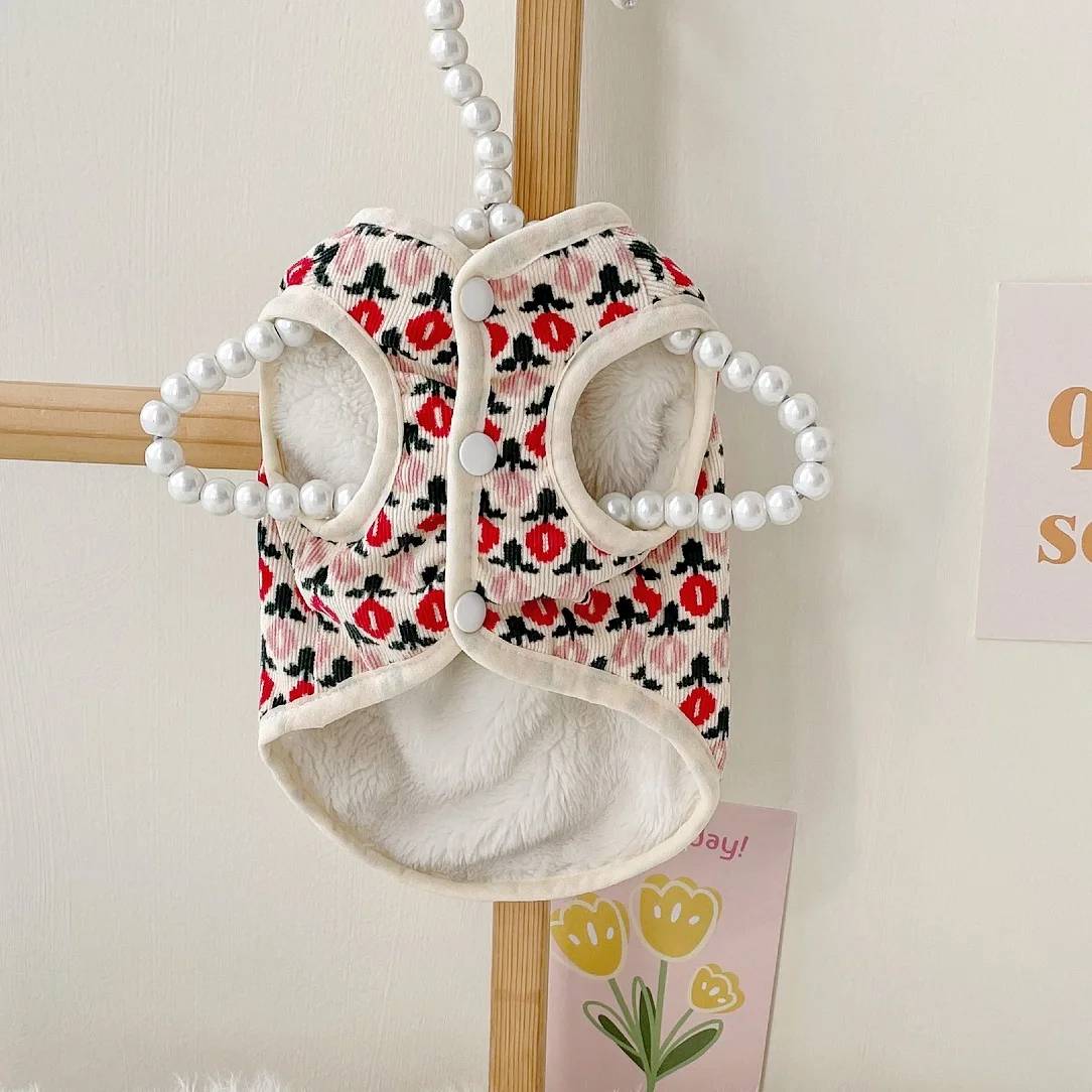 Ropa para mascotas, chaleco de tulipán para perros pequeños, abrigo grueso de lana de cordero para gatos, oso de peluche de dos pies, ropa de otoño e invierno para cachorros - imagen 3