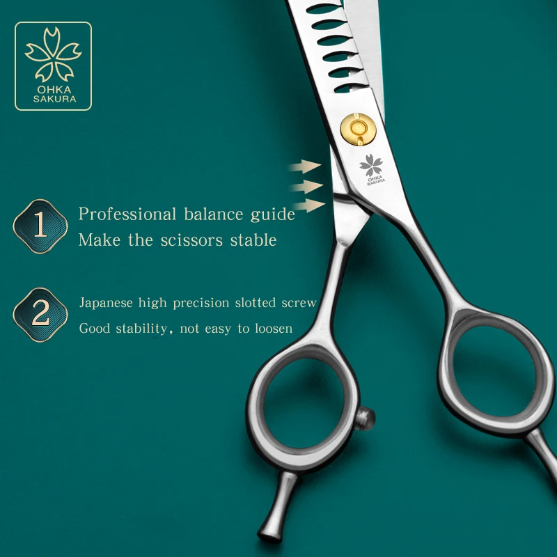 Refinamiento curvado hueso de pescado tijeras de adelgazamiento para el cuidado de mascotas tijeras de hueso de pescado curvadas de 7 pulgadas tijeras de recorte para perros herramientas de estilismo para mascotas - imagen 5