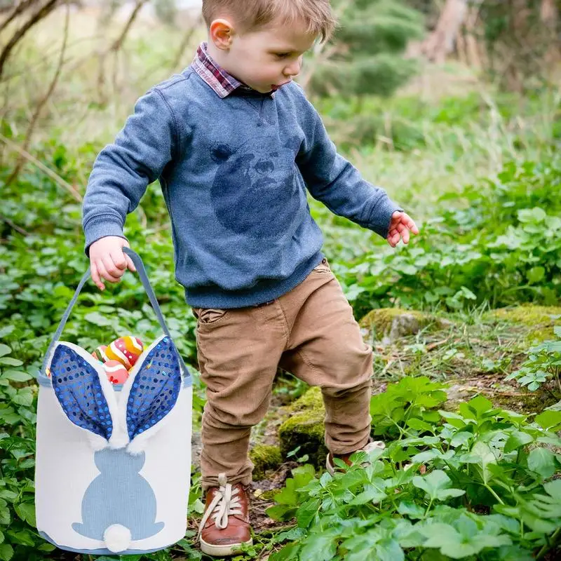 Cesta de conejito de Pascua LED para niños, bolso de mano de conejo, cubo para caza de huevos, bolsas de lona de cola peluda Con 3 modos Led - imagen 5