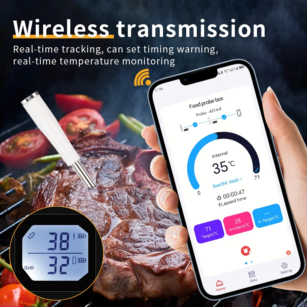 Termómetro inalámbrico inteligente para barbacoa, Bluetooth, probador de temperatura de alimentos y carne, termómetro de Control por aplicación Monile para horno, parrilla y barbacoa - imagen 3