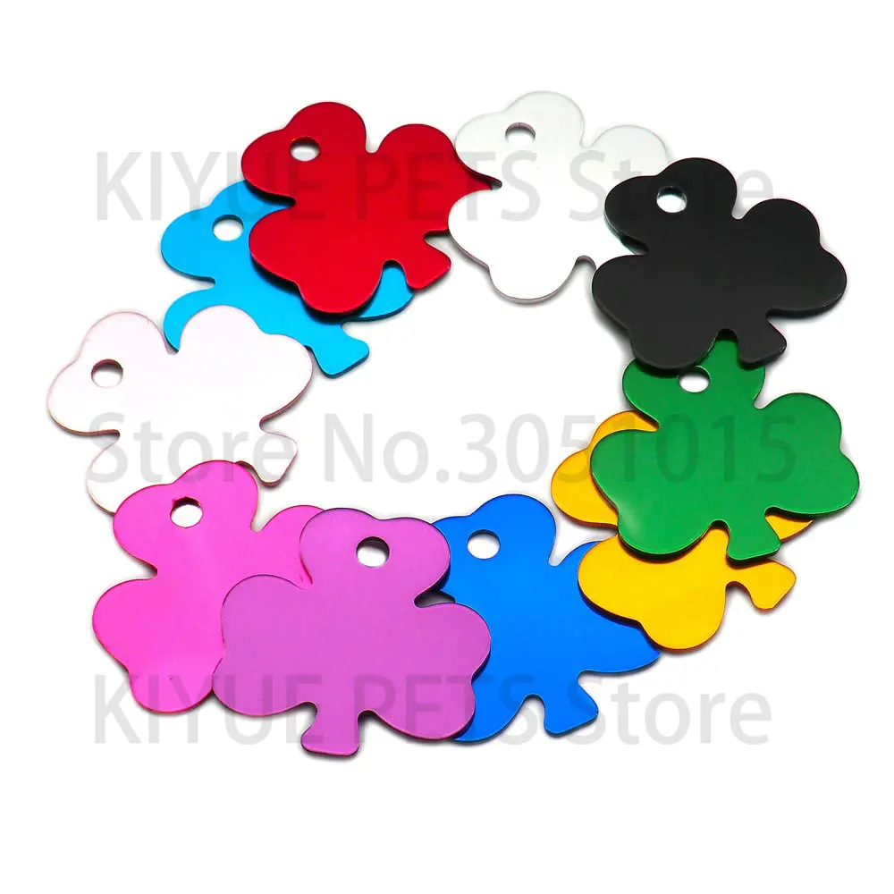 Venta al por mayor, 100 Uds., colgante de aluminio con trébol, etiqueta de identificación para perro, placa de nombre, accesorios para llaves, decoración, etiqueta para mascota, dirección de número para Collar de perro - imagen 5