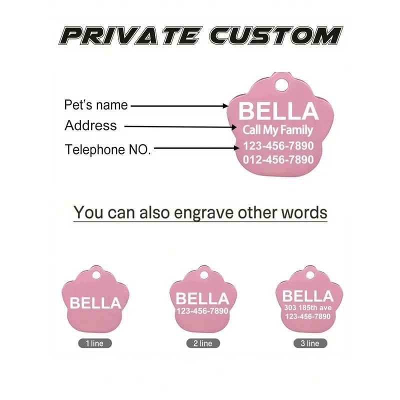 Etiqueta de identificación de gato con pata personalizada, grabada con nombre de mascota, placa de identificación personalizada para evitar pérdidas, adecuada para perros pequeños y gatos, 1 ud. - imagen 3