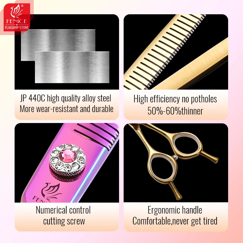 Fenice JP440C acero 6,5/7 pulgadas tijeras rectas y esponjosas para adelgazar tijeras de cuidado para perros tijeras para perros herramientas tasa de adelgazamiento 50-60% - imagen 3