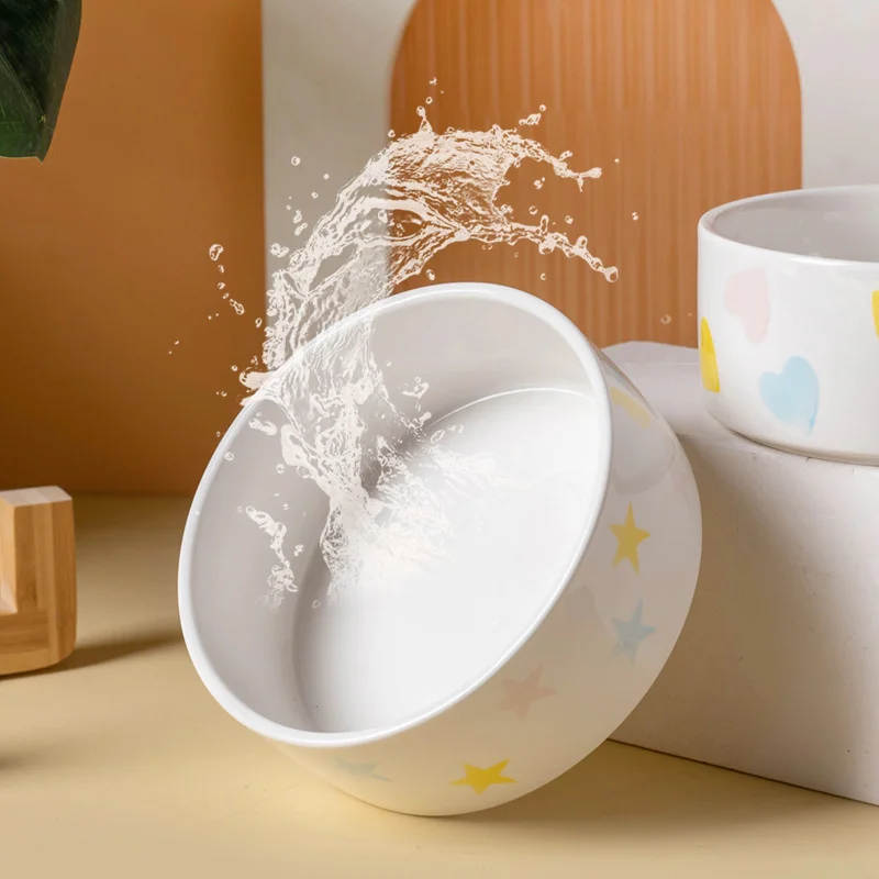 Cuenco de cerámica para perros con estera de madera, cuencos de alimentación de boca ancha, alimentador de comida y agua para mascotas, para gato, cachorro, protege la columna Cervical - imagen 4