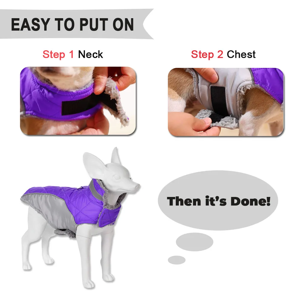 Abrigo cálido para cachorros, chaqueta gruesa de lana para invierno, ropa para perros pequeños y medianos, disfraz reflectante para Chihuahua Yorkie, trajes para mascotas - imagen 4