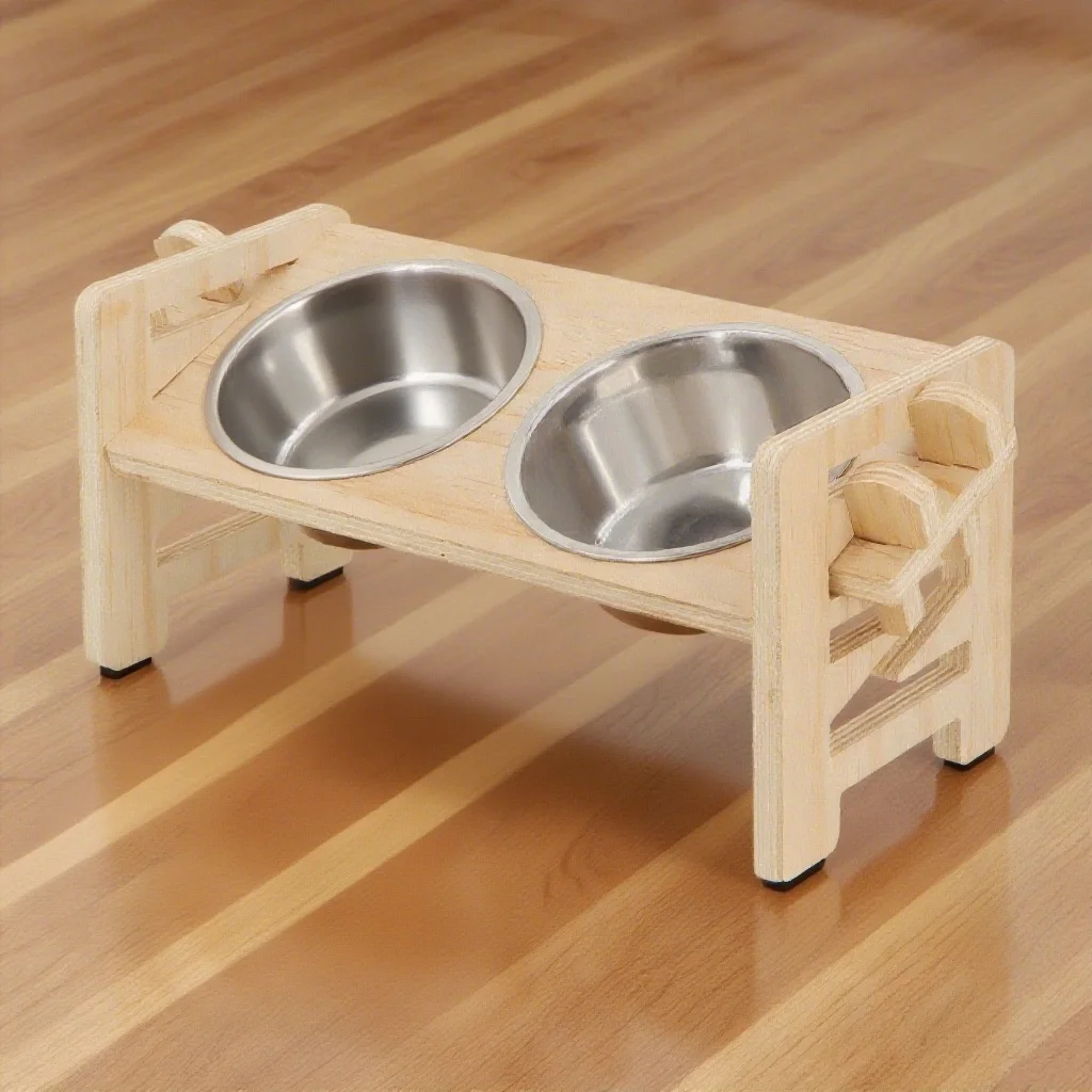 Cuencos elevados de madera ajustables para perros, gatos y cachorros - imagen 3