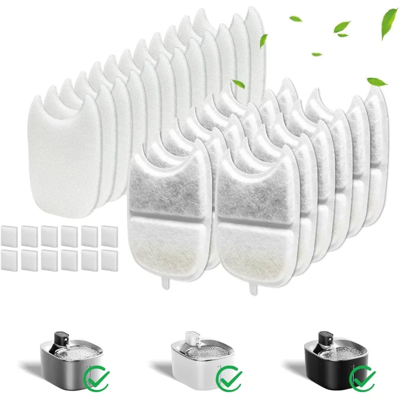 Paquete de 12 filtros de fuente de agua para gatos y 12 esponjas de filtro de bomba de repuesto, bebedero para perros y gatos para cuencos para gatos de 135 fl oz/4L