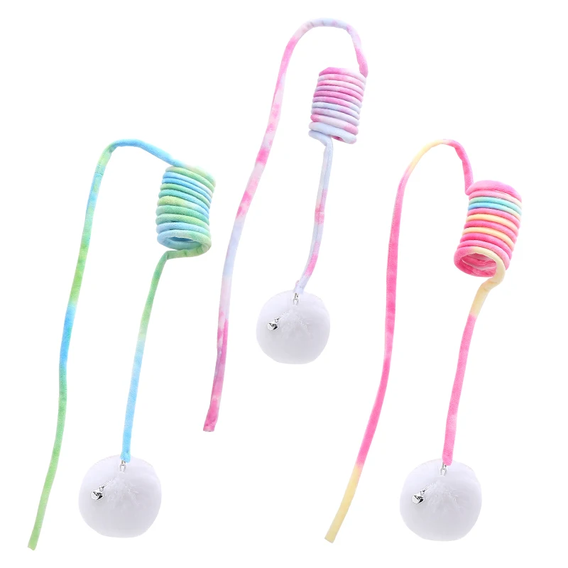 Juguete divertido feliz para gatos, juguete colgante para gatos con bola de pelo de conejo de peluche de primavera - imagen 4