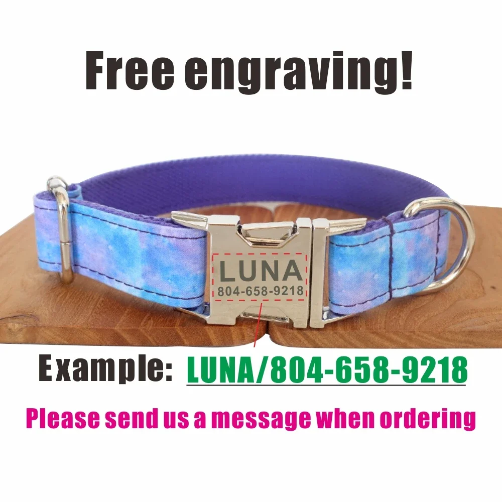 Collar de perro personalizado con grabado gratuito, correa para mascotas a juego, hebilla de Metal de contactos personalizados, Collar para mascotas Galaxy Space - imagen 4