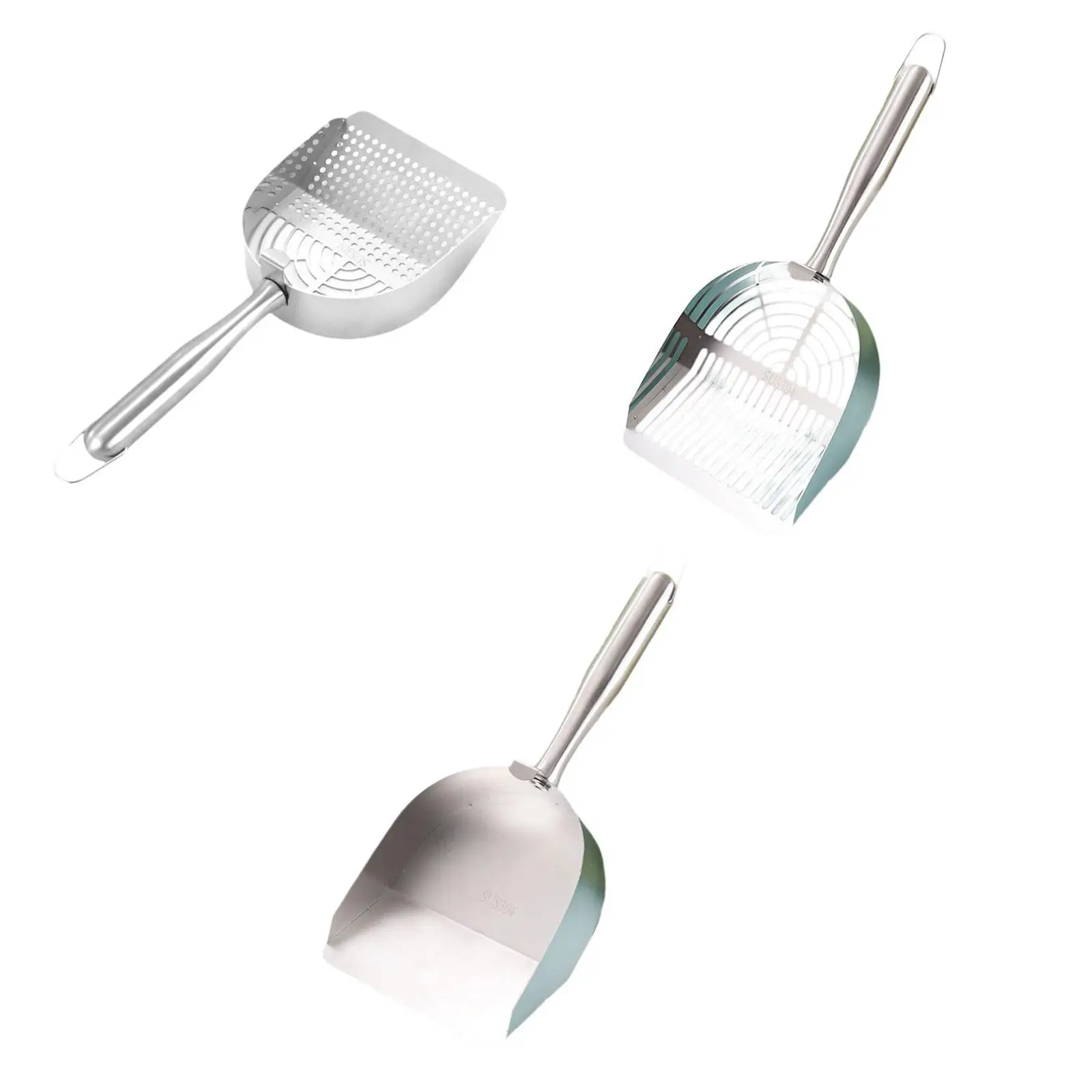 Pet Cats Litter Scoop Deep Sifting Stainless Steel Ergonomic Grip Sifting Scoop Kitten Waste Scooper for Cat Litter Tray Kitty