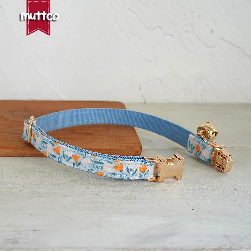 MUTTCO venta al por menor grabado hermoso diseño de patrón de flores hecho a mano claro cielo LILAC collar diseño único collar de gato 2 tamaños UCC152 - imagen 2