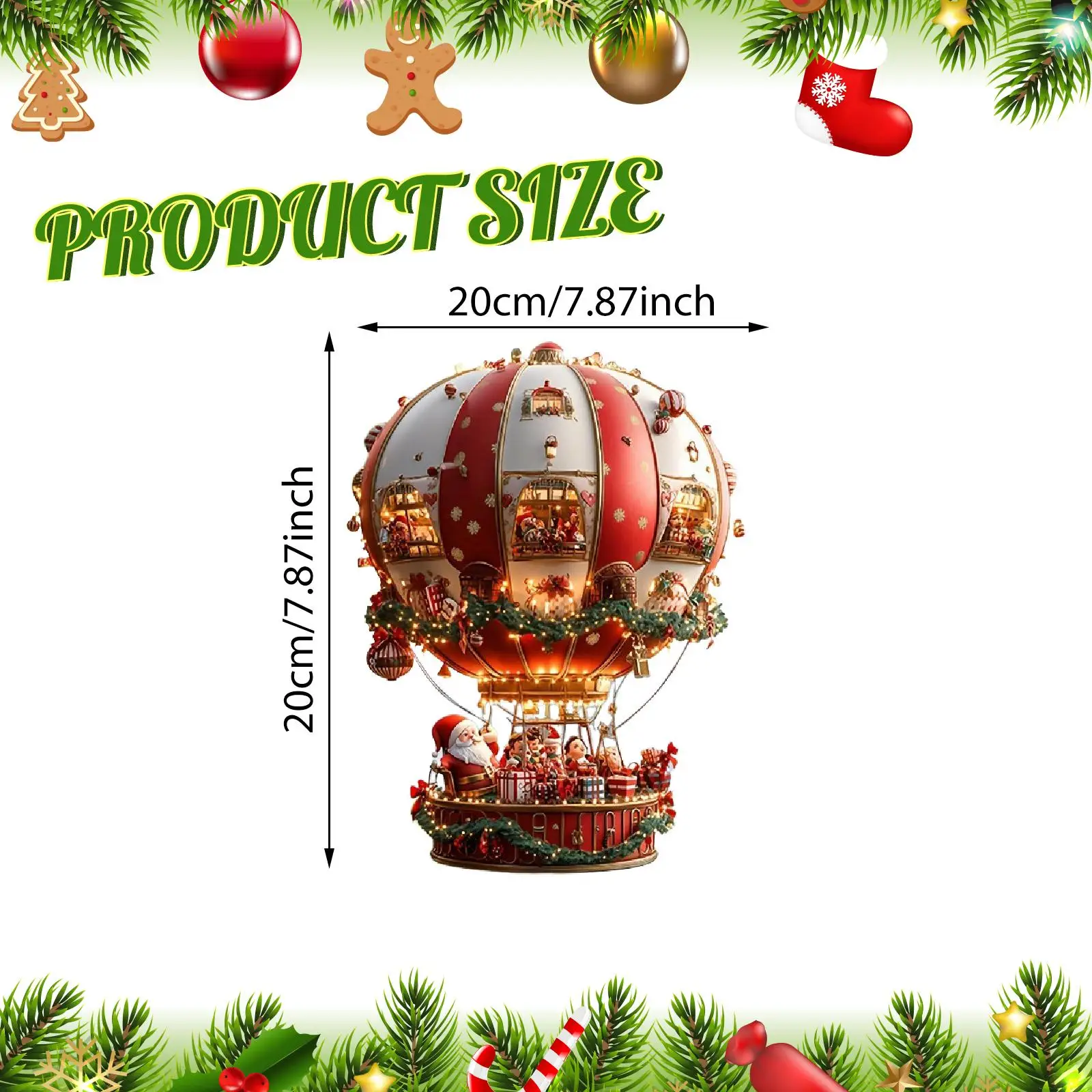 Christmas Hot Air Balloon Santa Hanging Ornament Xmas Tree Decor Accent Acrylic Hanging Sign for Cafe Office Patio Wall Porch