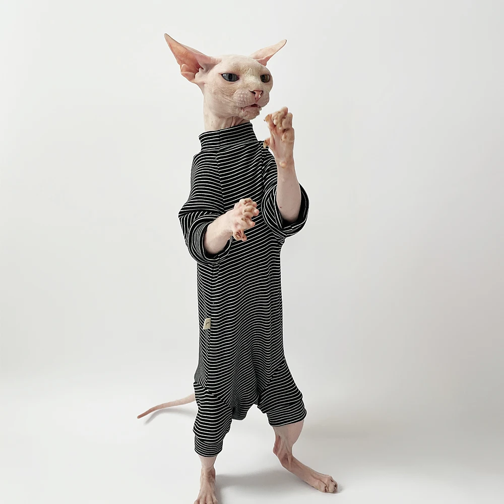 Sphynx ropa para gatos ocio raya 4 patas algodón cómodo sin pelo trajes para gatos suave invierno cálido Devon Kornish ropa para gatos - imagen 3