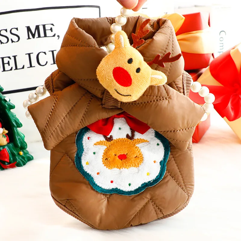 Traje de Otoño Invierno para mascotas, bufanda gruesa de princesa para gatos, abrigo de tracción, oso de peluche para perros pequeños, ropa navideña para cachorros - imagen 3