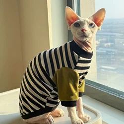 Camiseta de algodón rayas blancas y negras para gatos Sphynx Devon Rex