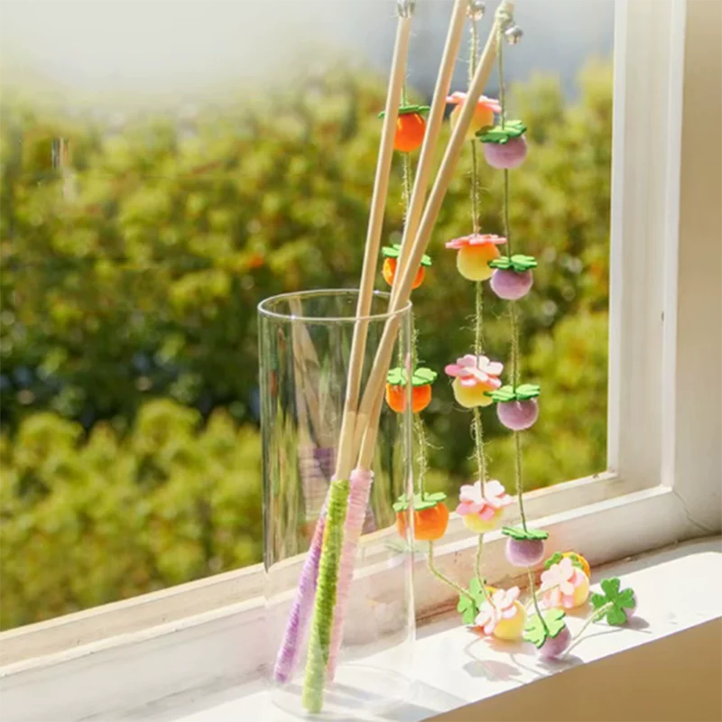 Juguete para gatos, varilla de madera, campana de cuerda de caqui, pasapempo interactivo, teaser para gatos, varilla larga, cuerda de tomate, juguete para gatos - imagen 3