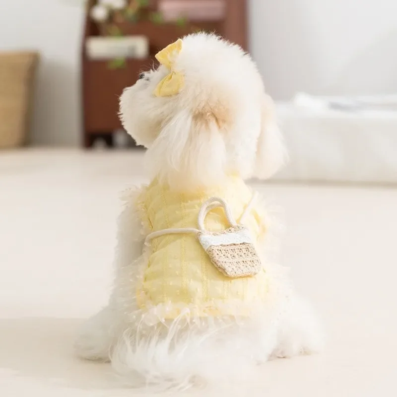 Vestido de hada para mascotas a la moda, falda de princesa para cachorros, bolso cruzado, Falda corta para perros pequeños, ropa para perros de Color sólido