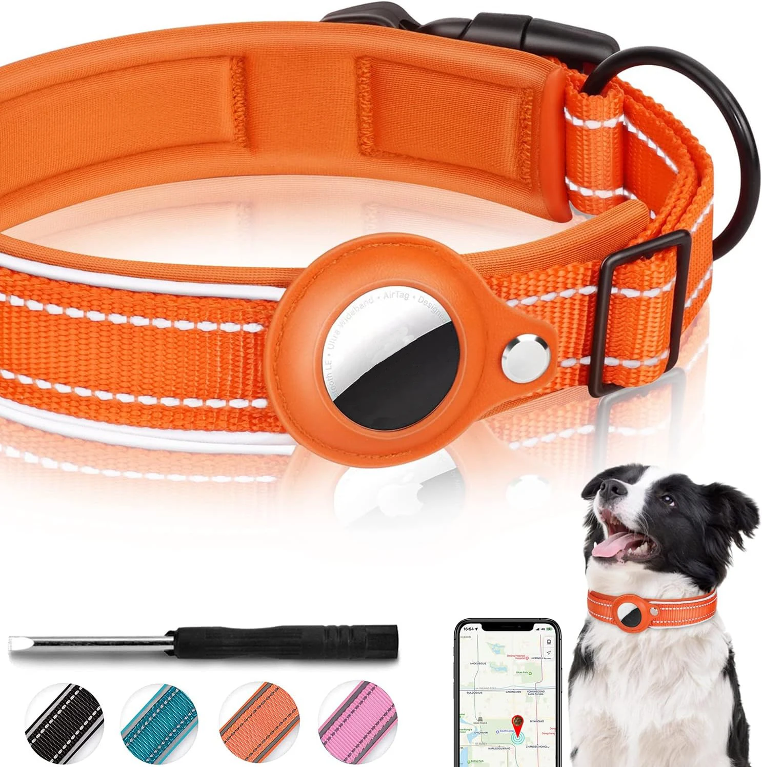 Collar reflectante para perros AirTag, Collar para perros resistente con soporte AirTag ajustable, accesorios para perros pequeños, medianos y grandes - imagen 5