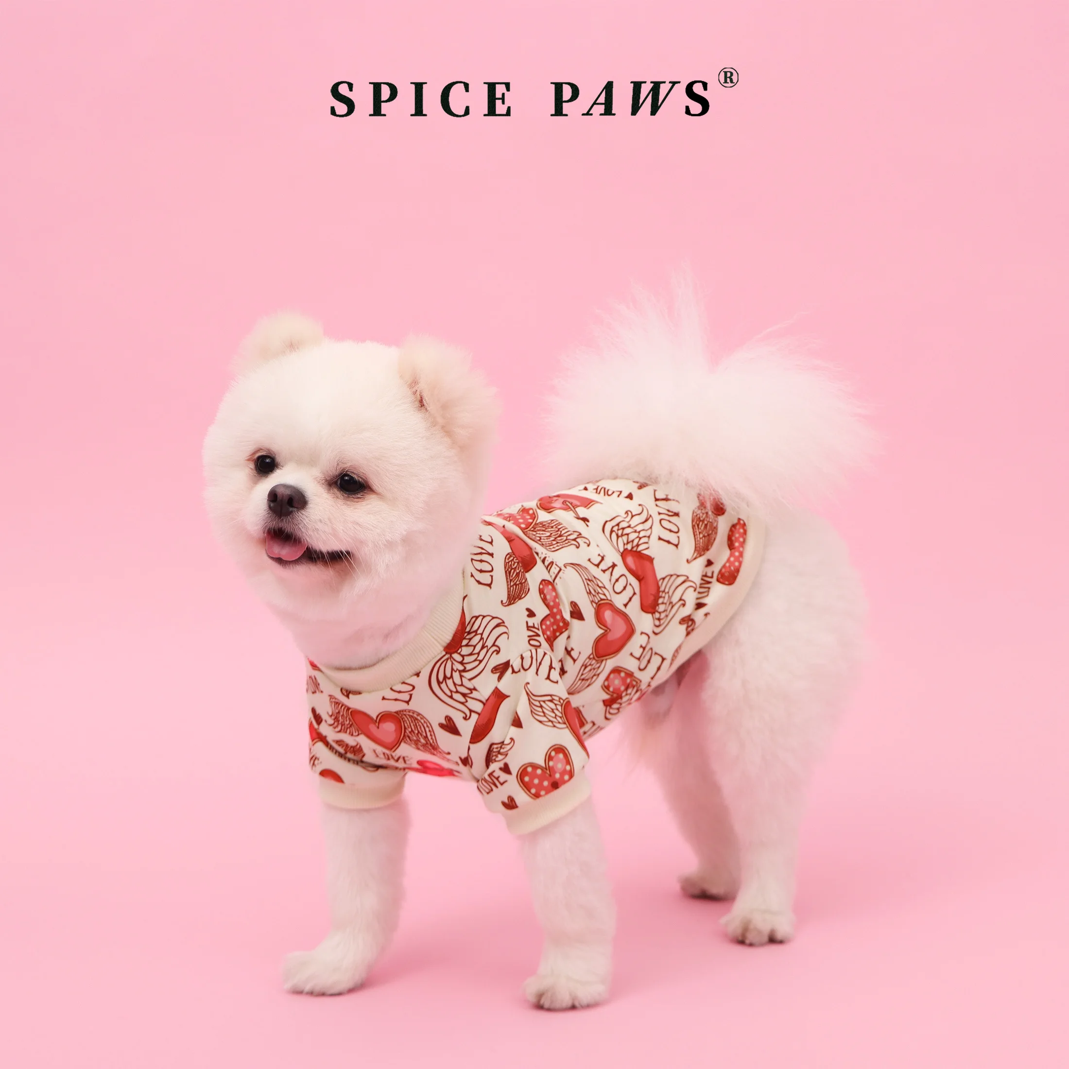 Sudadera con capucha para perros – Diseño corazón alas ángel rojo y crema - imagen 3