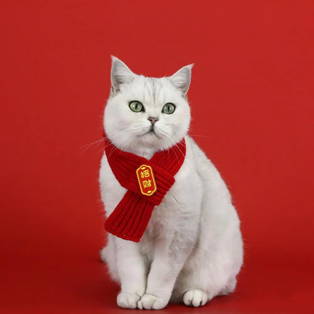 Bufanda de punto roja para gatos, bufanda para mascotas de Año Nuevo Chino, bufanda de la fortuna bordada para gatos, perros pequeños, accesorio de vestir para Festival