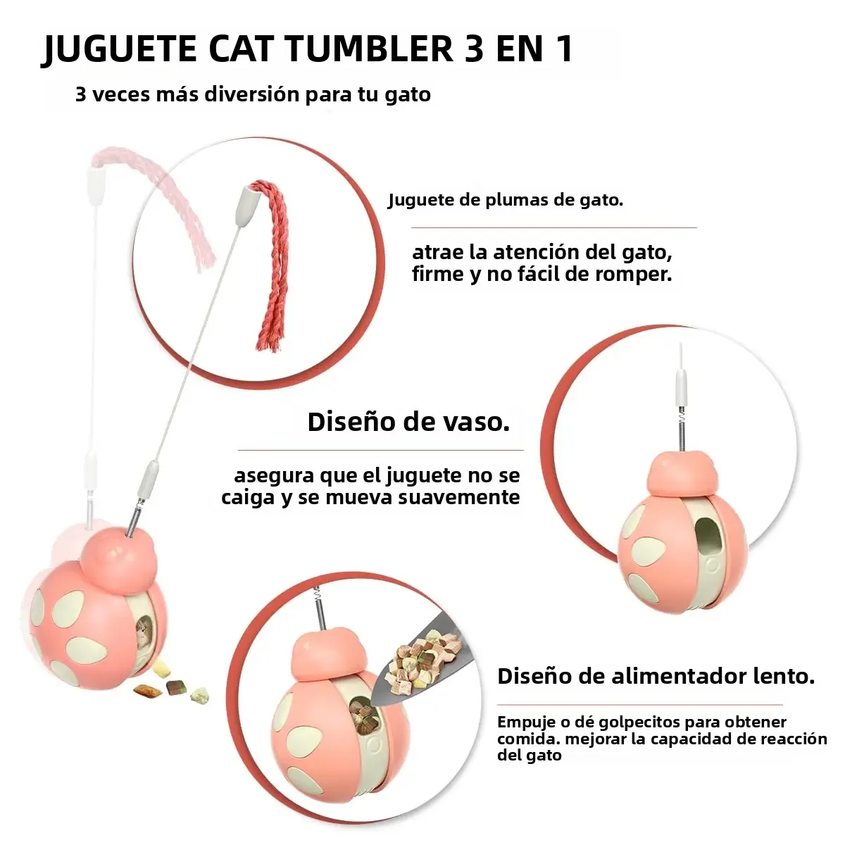Juego interactivo de juguetes para gatos 3 en 1 con vaso alimentador, alambre de bailarina de plumas para gatitos de interior, el mejor juguete dispensador de alimentos - imagen 3