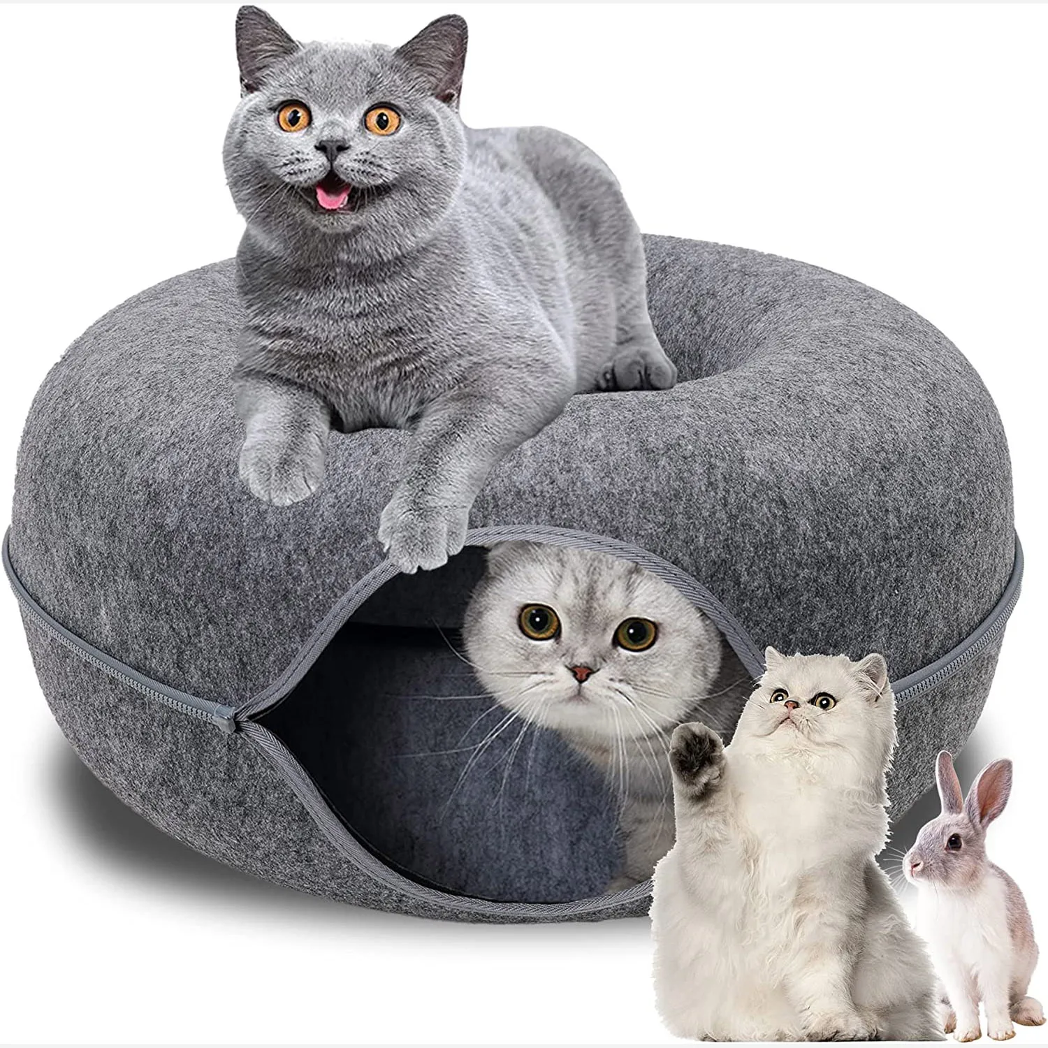 Túnel interactivo para gatos Donut, juguete para jugar, cama para gatos, hurones de doble uso, túneles de cama para conejos, juguetes de interior, casa para gatos, juguete de entrenamiento para gatitos